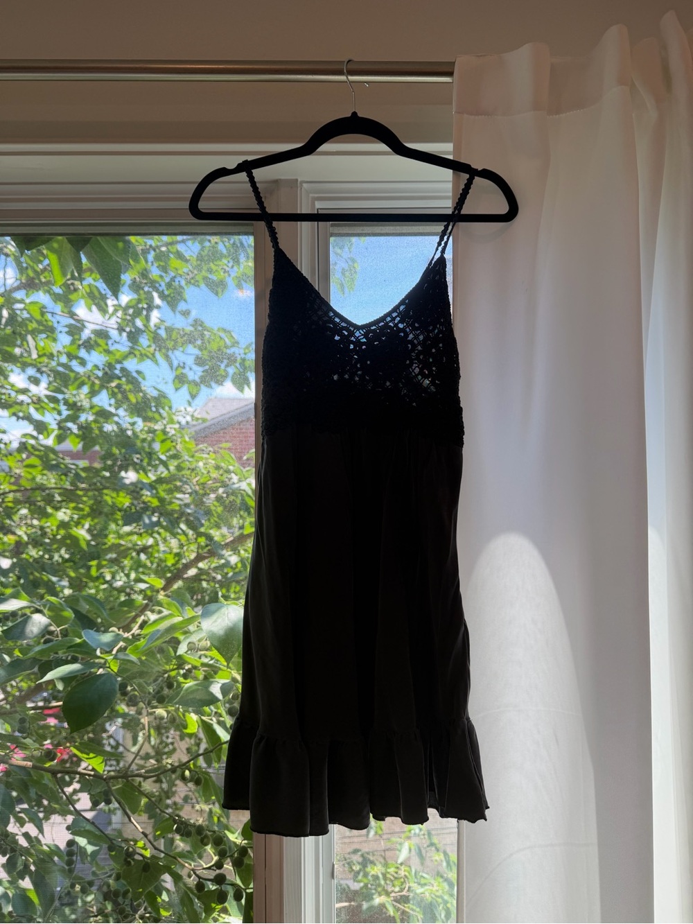 Black Crochet Bodice Spaghetti Strap Dress
